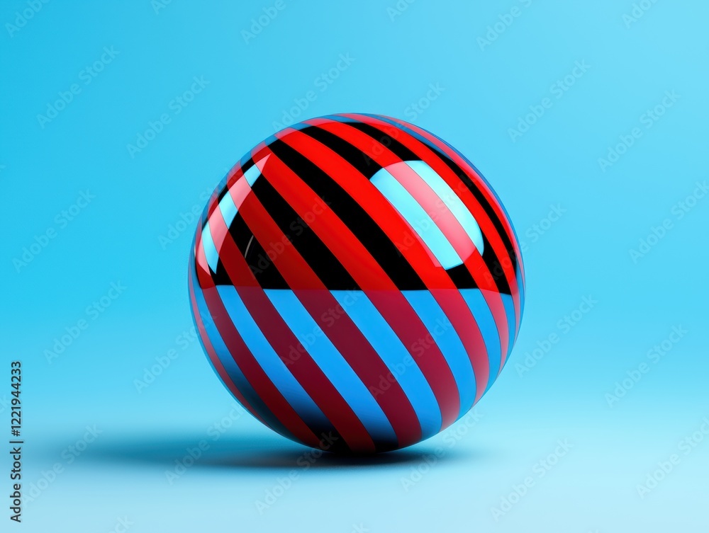 Striped Sphere on Blue Background A Glossy 3D Render Striped Sphere on Blue Background A Glossy 3D Render