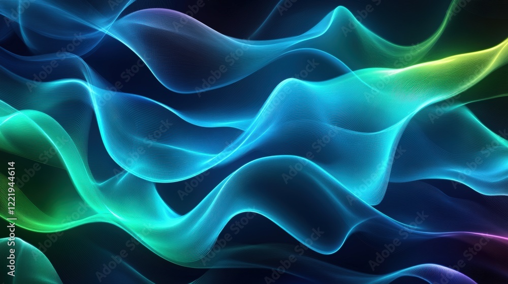 Fototapeta premium A glowing digital matrix of interwoven blue and green lines forming a clean and dynamic tech-inspired pattern