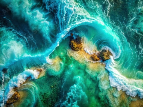 Aerial View Marine Green Watercolor Abstract Background - High-Resolution Stock Photo