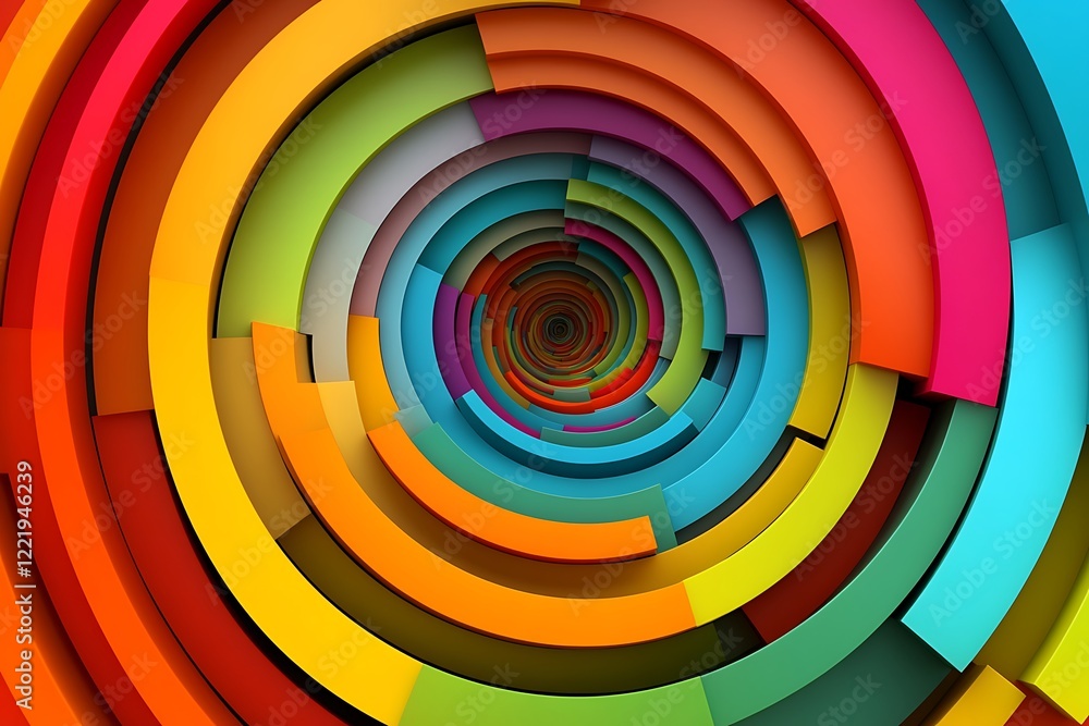 Obraz premium Abstract Colorful Swirling Tunnel of Vibrant Circles: A Psychedelic 3D Design