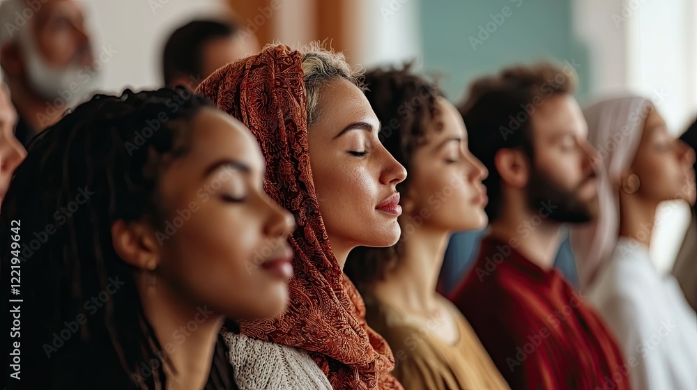 Obraz premium a diverse group of believers from different cultures worshipping together, symbolizing unity in faith.