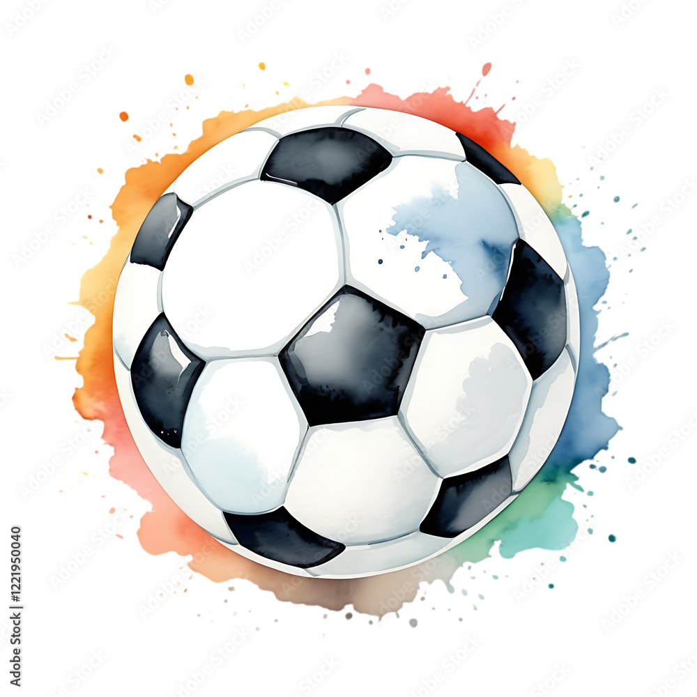 Fototapeta premium Watercolor Soccer Ball Art Print Colorful Splash Design