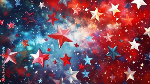 Abstract Patriotic Stars Background with Red, White and Blue Color Palette