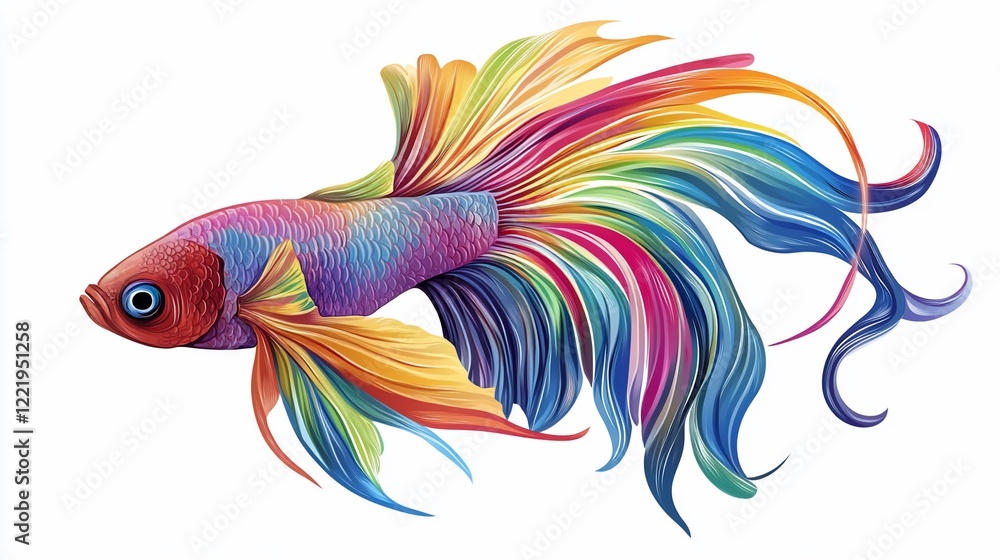 Vibrant Betta Fish with Flowing Fins Displaying a Rainbow of Colors on White Background Vibrant Betta Fish with Flowing Fins Displaying a Rainbow of Colors on White Background