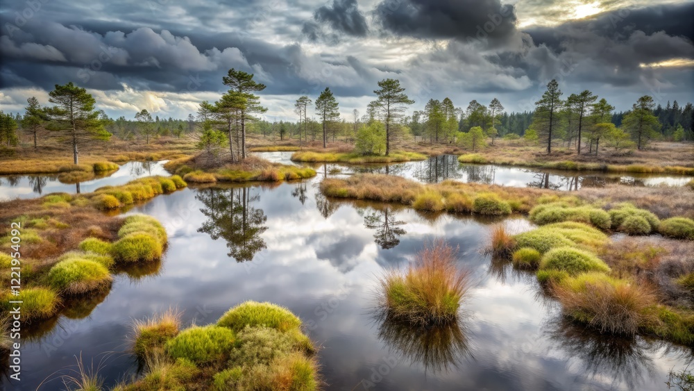 Fototapeta premium Monochromatic Bog Landscape: High-Resolution Archival Photo