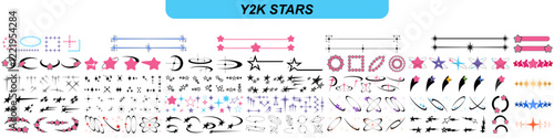 Y2K Aesthetic Sparkling Stars Retro Trendy Minimalistic Abstract Design for Futuristic Digital Graphics, Posters and Illustration Resources