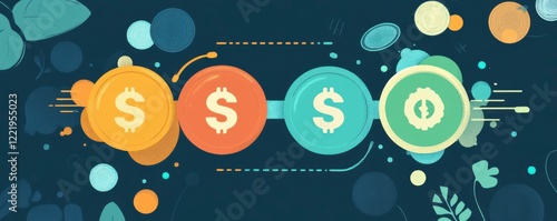 A colorful illustration featuring dollar signs, symbolizing finance, currency exchange, or economic growth amid a vibrant background. photo