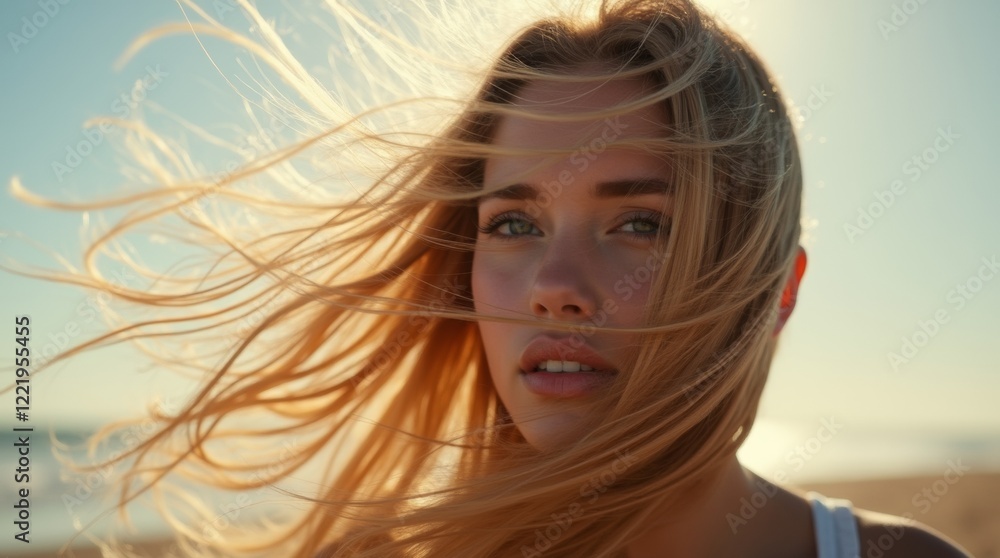 Dynamic shot of wind-blown hair flowing in the breeze Dynamic shot of wind-blown hair flowing in the breeze