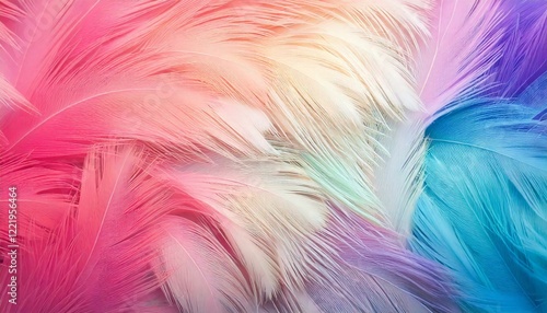 Pastel Rainbow Feathers Soft, Colorful, Avian, Dreamy, Textured, Light, Delicate, Fluffy, Smooth, Ba photo