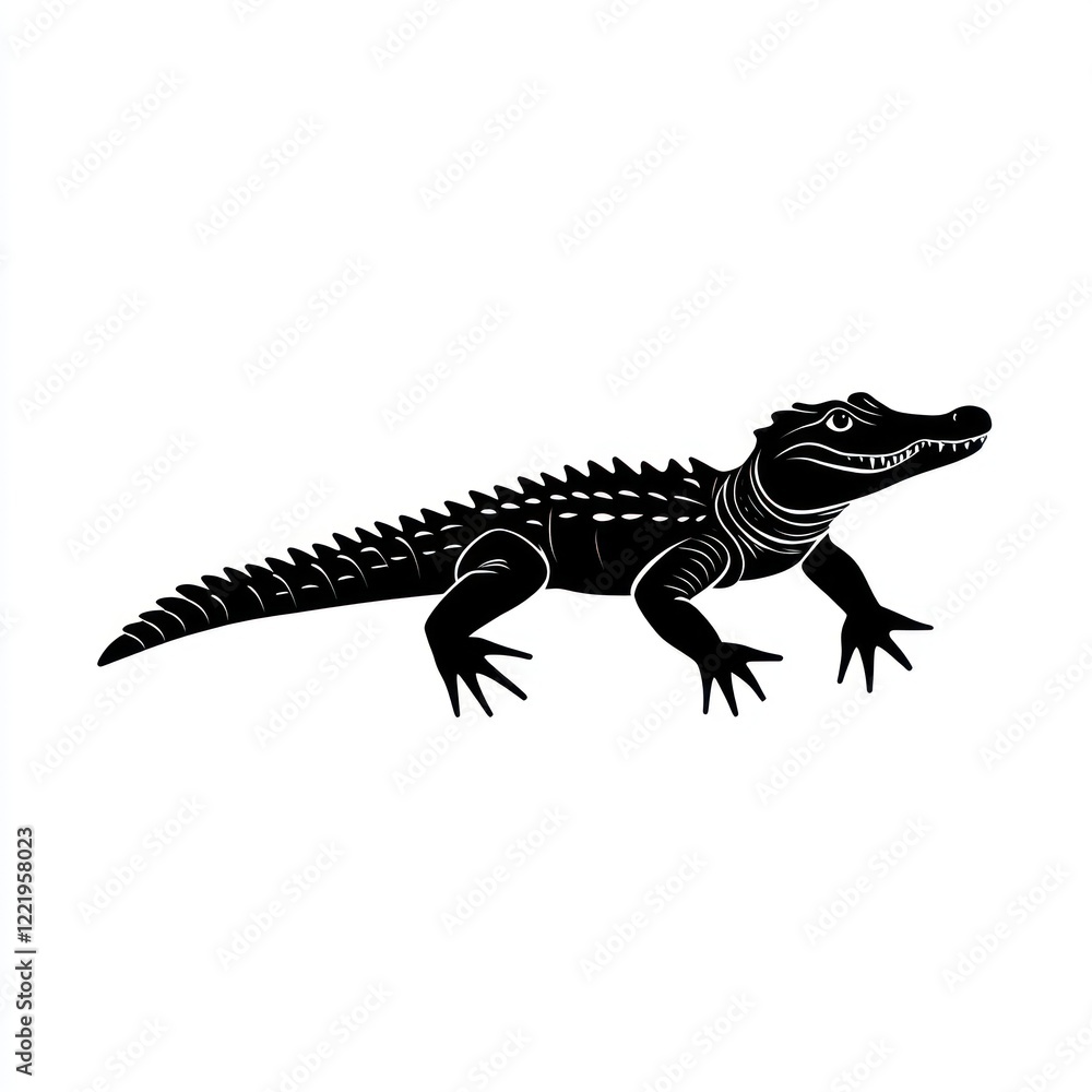 Fototapeta premium Black Silhouette Of An Alligator Crawling