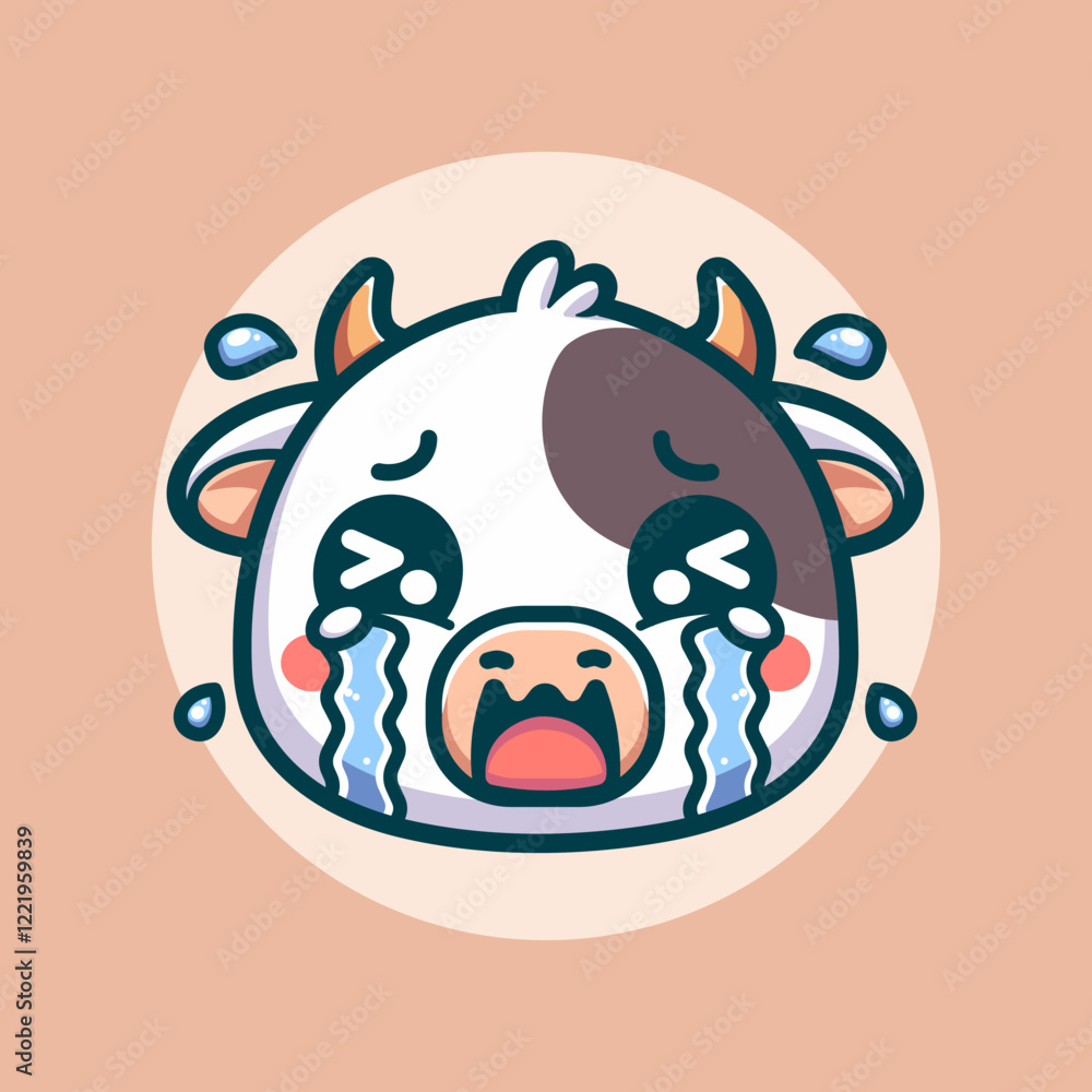 Fototapeta premium Cute Cow Cry Cartoon Vector Art, Illustration and Graphic