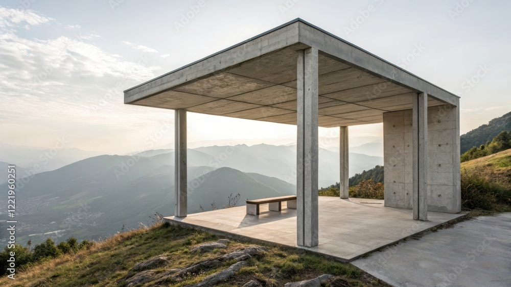 Minimalist Concrete Pavilion Overlooking Hazy Mountain Range Minimalist Concrete Pavilion Overlooking Hazy Mountain Range
