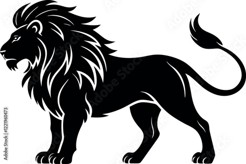 Majestic Lion Silhouette with Flowing Mane and Muscular Build