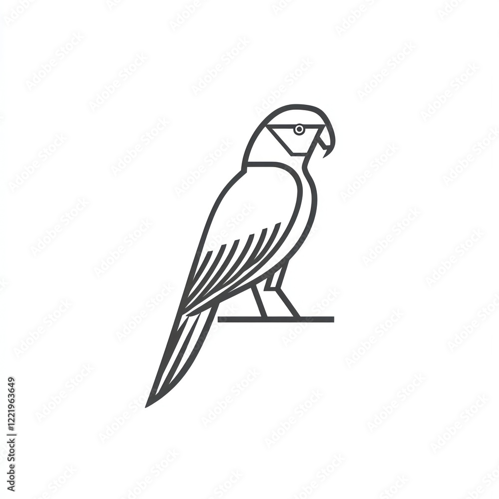 A stylized line drawing of a parrot perched on a branch A stylized line drawing of a parrot perched on a branch