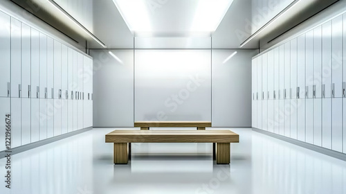 Stadium locker room interior showcasing a team preparing for a game, with focus on teamwork, strategy, and the anticipation of competition.
