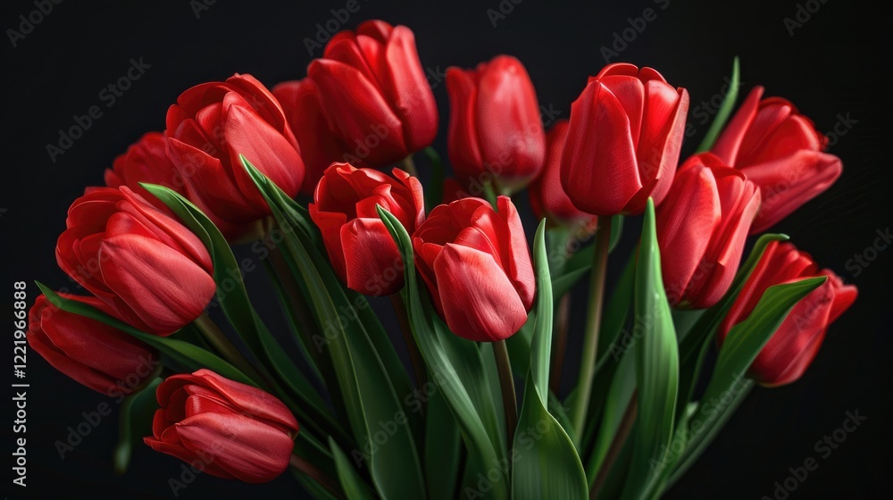 bouquet of red tulips on a black background bouquet of red tulips on a black background