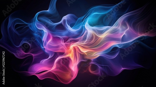 A neon-themed background with electric blue and purple streaks forming a dynamic abstract shape
