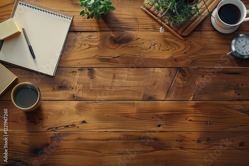 Sharp Image of Flat Lay of Desk Concept on Wooden Table