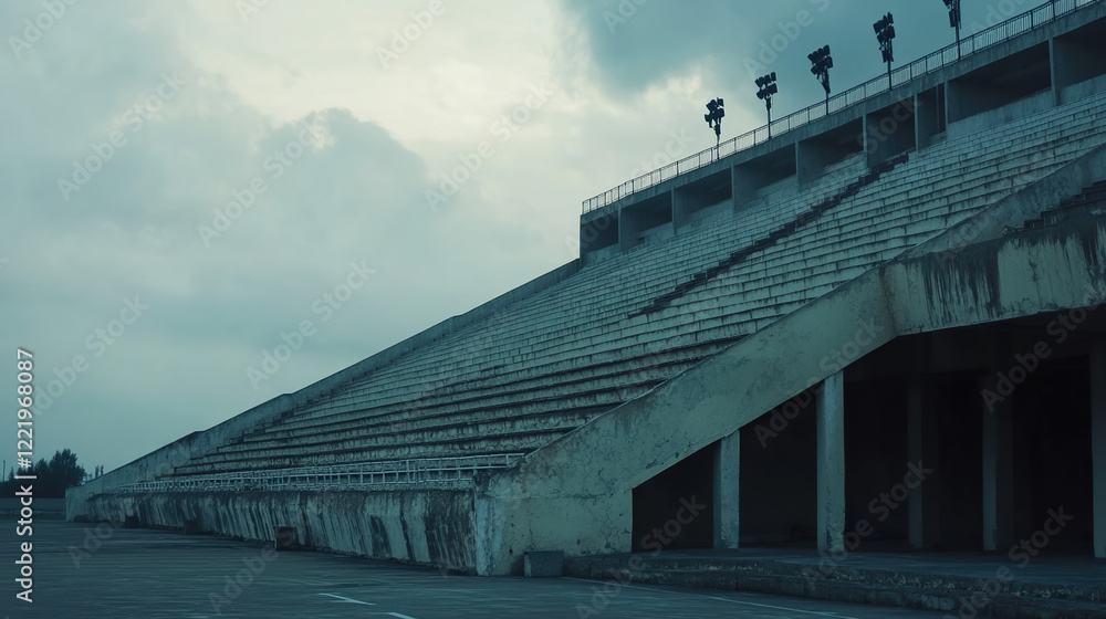 Empty football stadium under dramatic sky, showcasing solitude and anticipation in sports, symbolizing moments of pause before the roar of the crowd returns. Empty football stadium under dramatic sky, showcasing solitude and anticipation in sports, symbolizing moments of pause before the roar of the crowd returns.