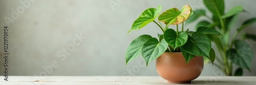 Philodendron hederaceum micans in a decorative planter, flowers not included, botanical, planter photo