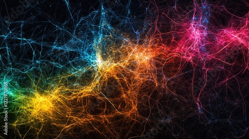 Generate a colorful abstract map of the brain, illustrating different areas with neuron connections.