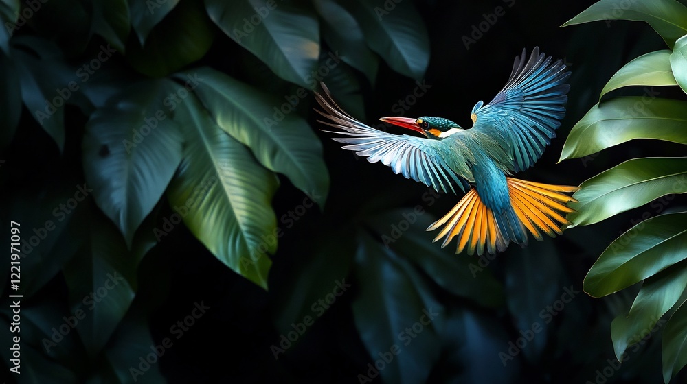 Obraz premium Vibrant Kingfisher in Lush Tropical Foliage
