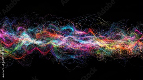 Illustrate brain waves as colorful lines and shapes, representing active thought and neural processes.