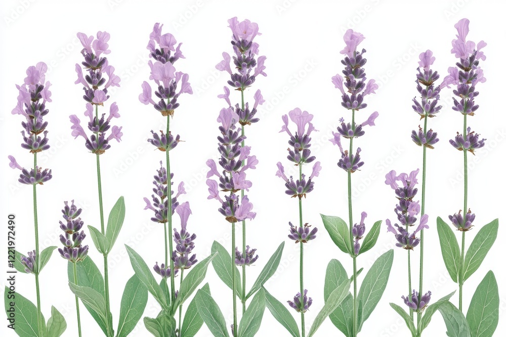 Obraz premium Beautiful Lavender Flowers with Green Leaves Standing Tall in a Lush Garden Setting for Nature and Floral Enthusiasts