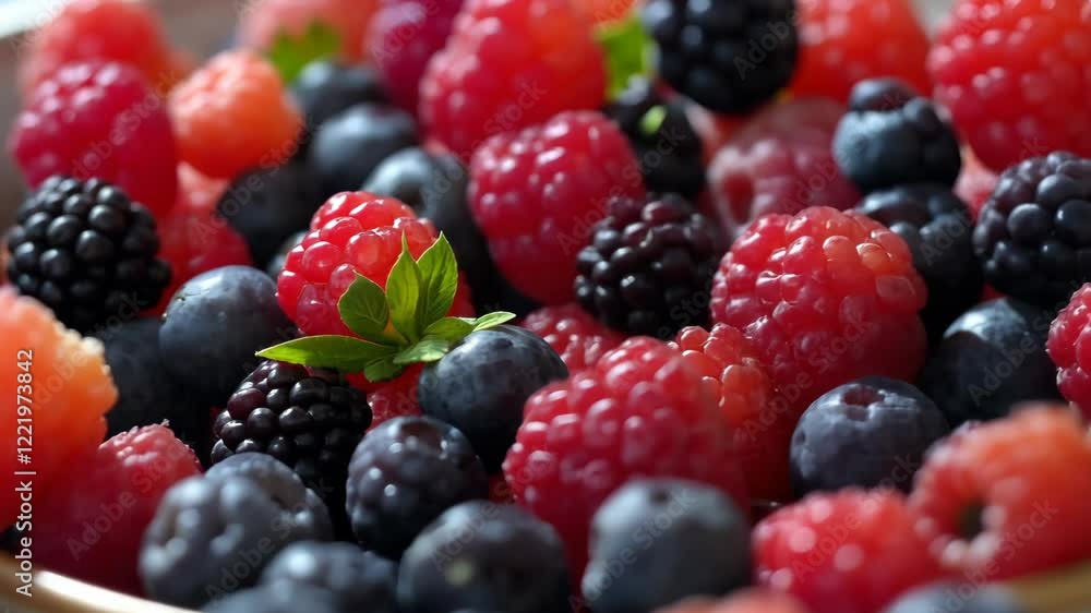 Fresh vibrant berries rotate for a lively and colorful culinary presentation Fresh vibrant berries rotate for a lively and colorful culinary presentation