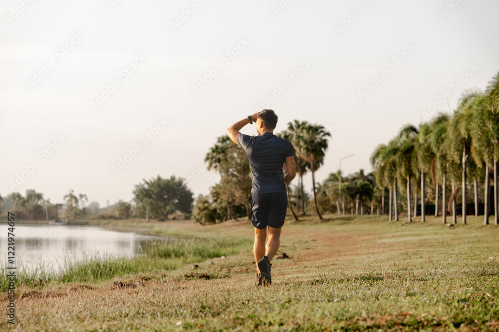 A male athlete enjoys a morning run in the park, smiling and exercising outdoors. Embracing fitness and happiness, he maintains a healthy lifestyle, feeling energized and positive in nature. A male athlete enjoys a morning run in the park, smiling and exercising outdoors. Embracing fitness and happiness, he maintains a healthy lifestyle, feeling energized and positive in nature.