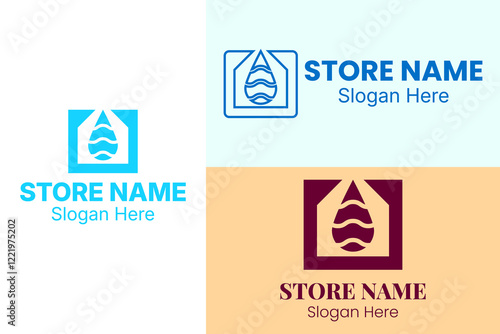 water drop and house logo vector, mineral water logo design. isolated on white background