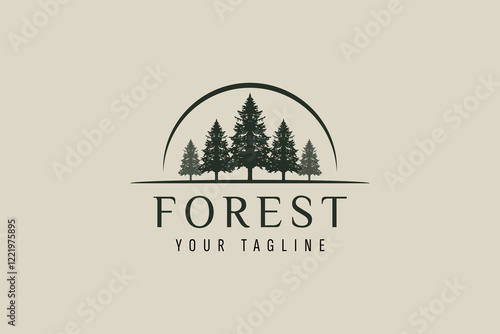 Rustic Retro Vintage pine evergreen fir hemlock spruce conifer cedar coniferous cypress larch pinus trees silhouette logo design