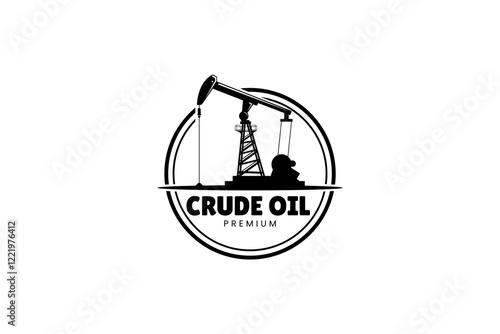 Vintage Retro Crude Oil Mining Pump Machine Silhouette Logo design