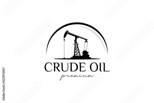 Vintage Retro Crude Oil Mining Pump Machine Silhouette Logo design