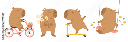 Funny capybaras set with a different activity