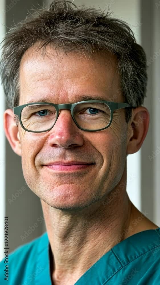 Doctor with glasses smiles warmly in a healthcare setting during daytime hours Doctor with glasses smiles warmly in a healthcare setting during daytime hours