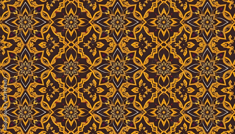 Golden Mandala Pattern: Intricate Design of Geometric and Floral Motifs Golden Mandala Pattern: Intricate Design of Geometric and Floral Motifs