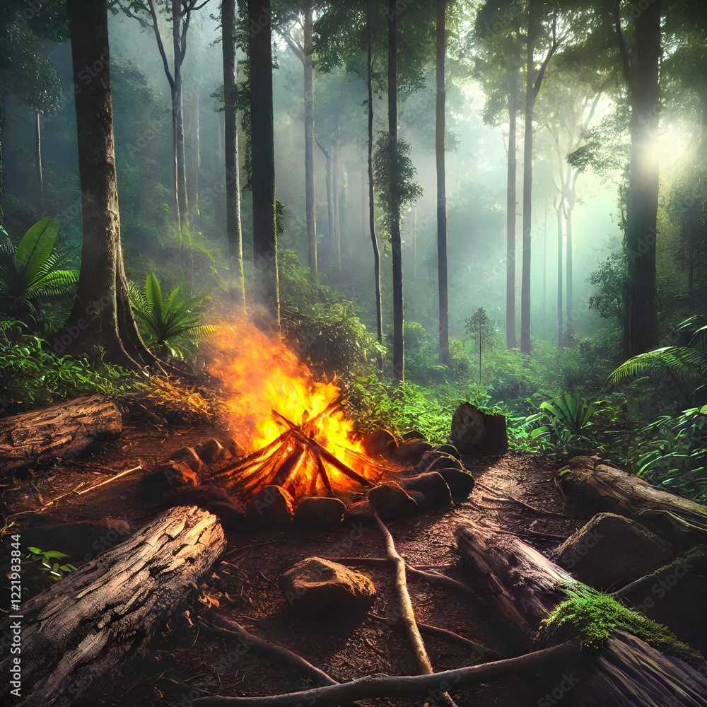 Forest Campfire_ A campfire scene in a lush forest, with space in the background for text or messaging. (1)1 Forest Campfire_ A campfire scene in a lush forest, with space in the background for text or messaging. (1)1