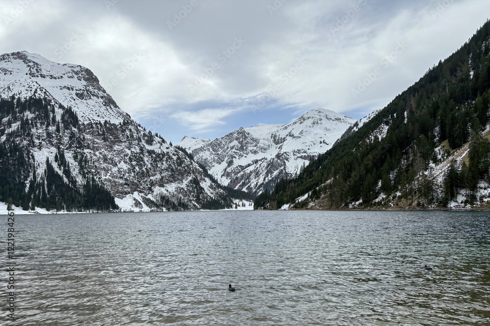 Winter Landscape of Vilsalpsee in the Tannheimer Valley, Austria Winter Landscape of Vilsalpsee in the Tannheimer Valley, Austria