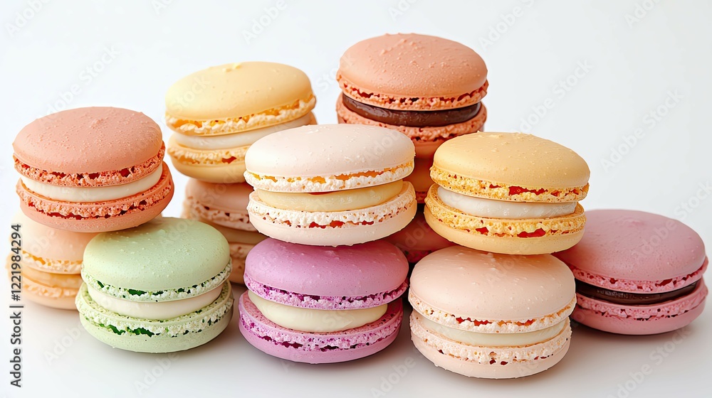 Colorful macarons stacked in a delightful display. Colorful macarons stacked in a delightful display.