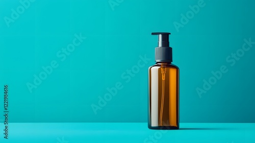 Wallpaper Mural Amber bottle with pump dispenser on teal background Torontodigital.ca