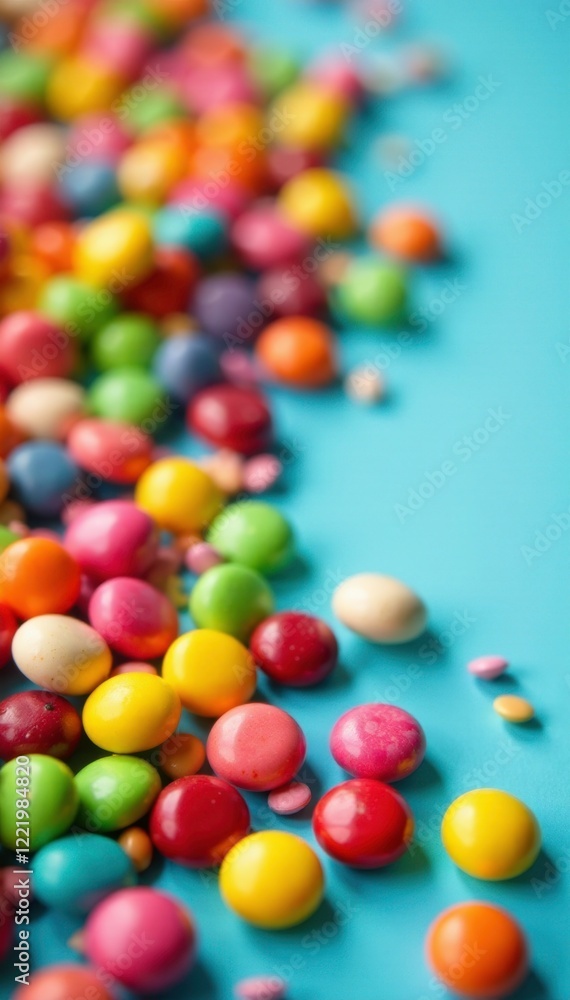 Piles of colorful sweets scattered on a table, candies, sweets Piles of colorful sweets scattered on a table, candies, sweets