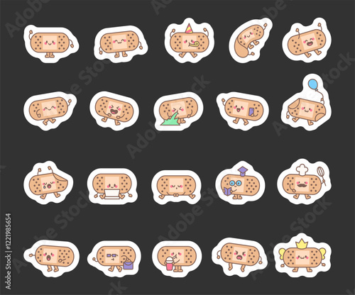 Set of patch characters with different emotions and poses, and holding balloon, book, smartphone, corolla, briefcase, takeaway cup, and greeting, celebration