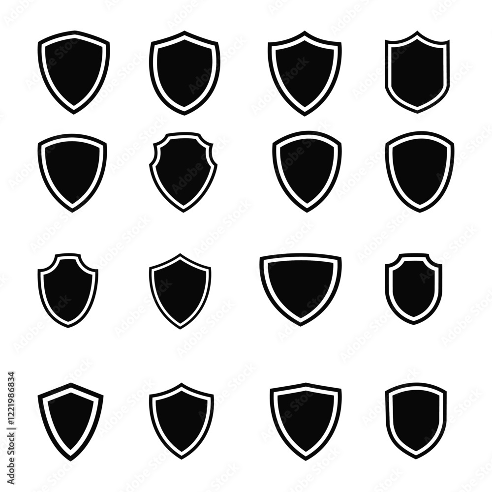 Sixteen black shield vector icons ideal for logos branding security badges and graphic design projects
Sixteen black shield vector icons ideal for logos branding security badges and graphic design projects