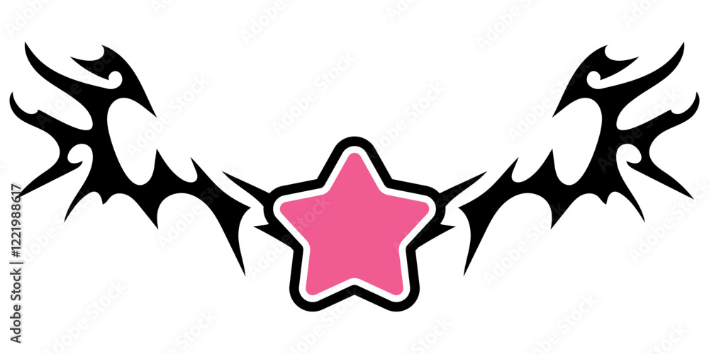 Star Shape with Neo tribal y2k gothic style tattoo Cyber sigilism spikes and sparks for streetwear print designs, spiky y2k aesthetic vector set Star Shape with Neo tribal y2k gothic style tattoo Cyber sigilism spikes and sparks for streetwear print designs, spiky y2k aesthetic vector set