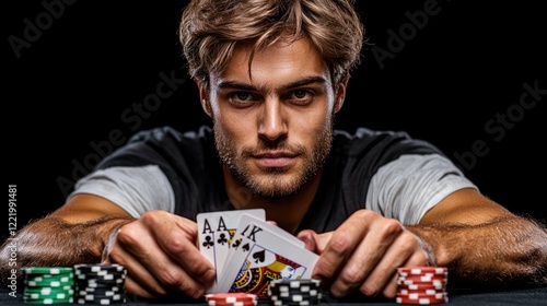 Poker Player Intense Focus: A Man's Serious Game Face