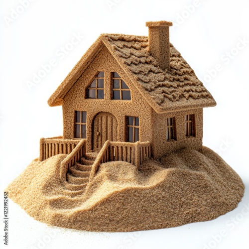 Creative sand house construction beach art installation coastal environment aerial view imagination unleashed