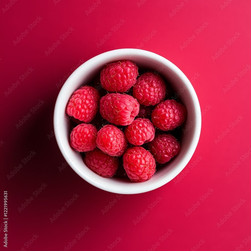 Top Down View of Bowl Filled with Fresh Raspberries on Smooth Surface Top Down View of Bowl Filled with Fresh Raspberries on Smooth Surface
