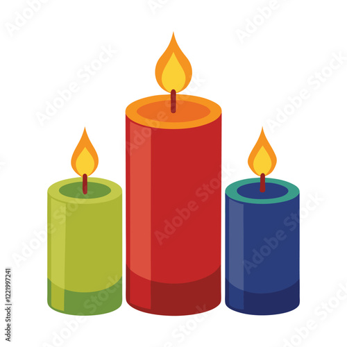 three burning candles isolated on white