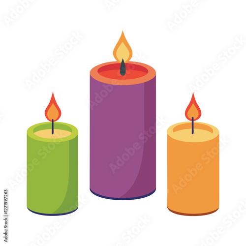 three candles isolated on white background